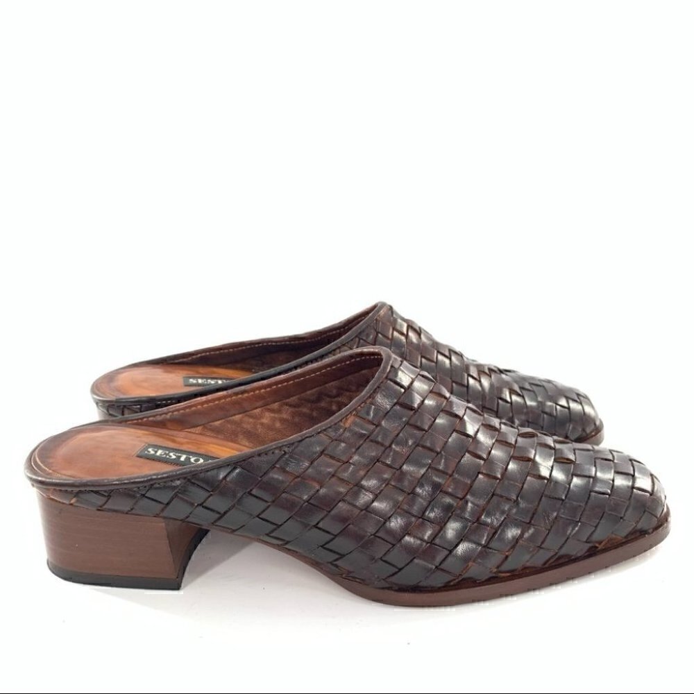 Sesto Meucci heels size 5.5 N blown Italian leather woven mules vintage 80s 90s